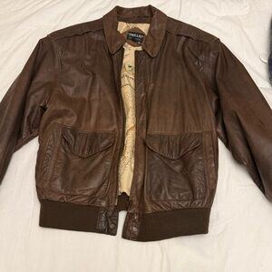 Brown Leather Bomber Jacket